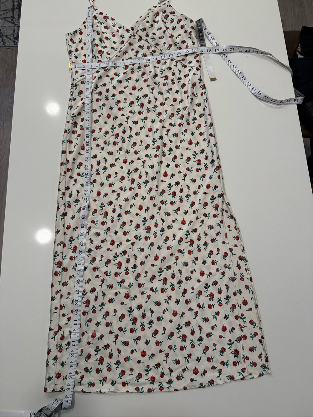A New Day Cream Rose Floral Slip Maxi Dress Satin with Spaghetti Straps - Picture 6 of 7